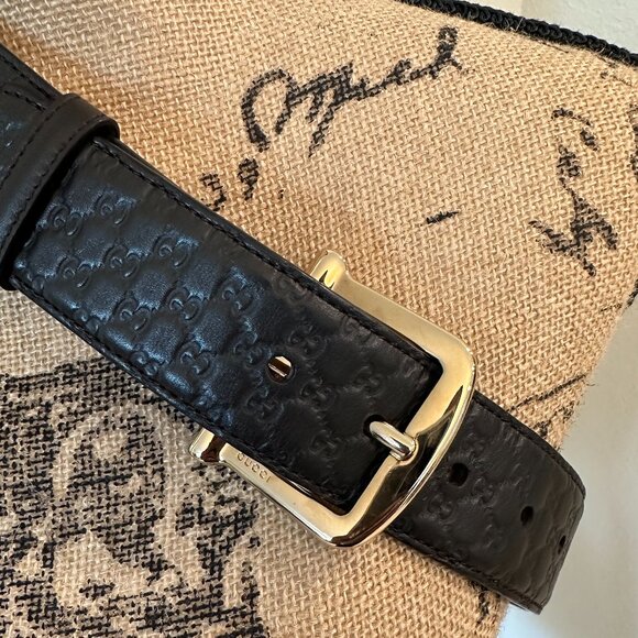 🖤 Authentic Gucci Brown Leather Embossed GG Belt | Gold Buckle | Size 90/36 - Picture 2 of 8